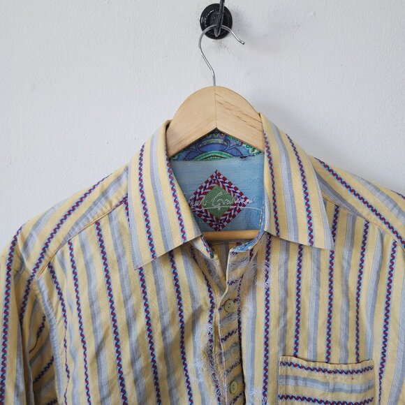 Robert Graham Mens Medium Yellow Button Down Shirt Flip Cuff - Picture 2 of 5